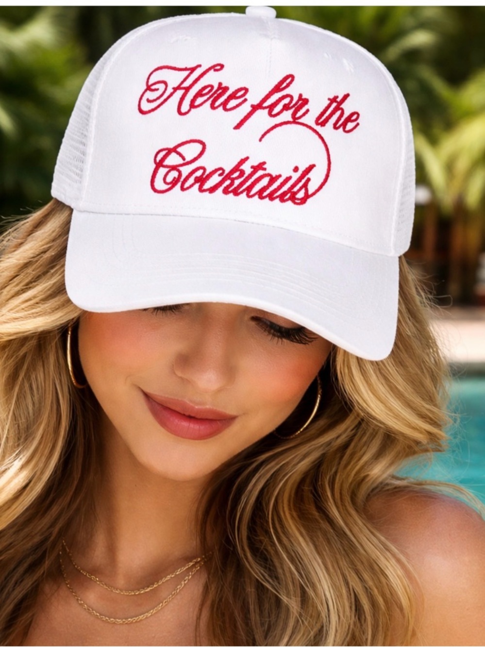 Here for the cocktails hat , red and white , NWT